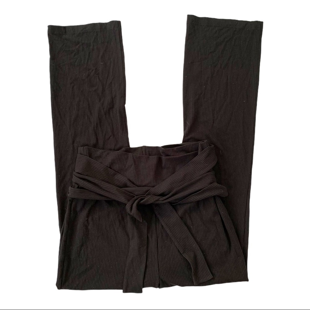 Reformation Pants Kassia Tie Waist Rib Knit Black M NWT - Picture 2 of 16